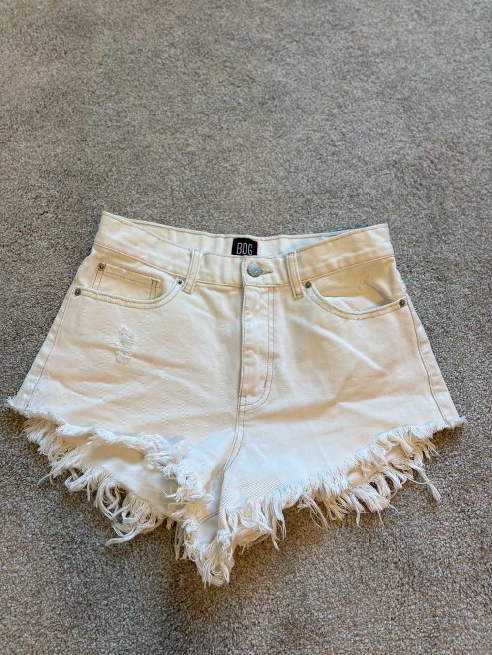 BDG White Frayed High-Rise Denim Shorts